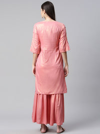 AURELIA Women Pink Sequin Embroidered Kurta with Sharara