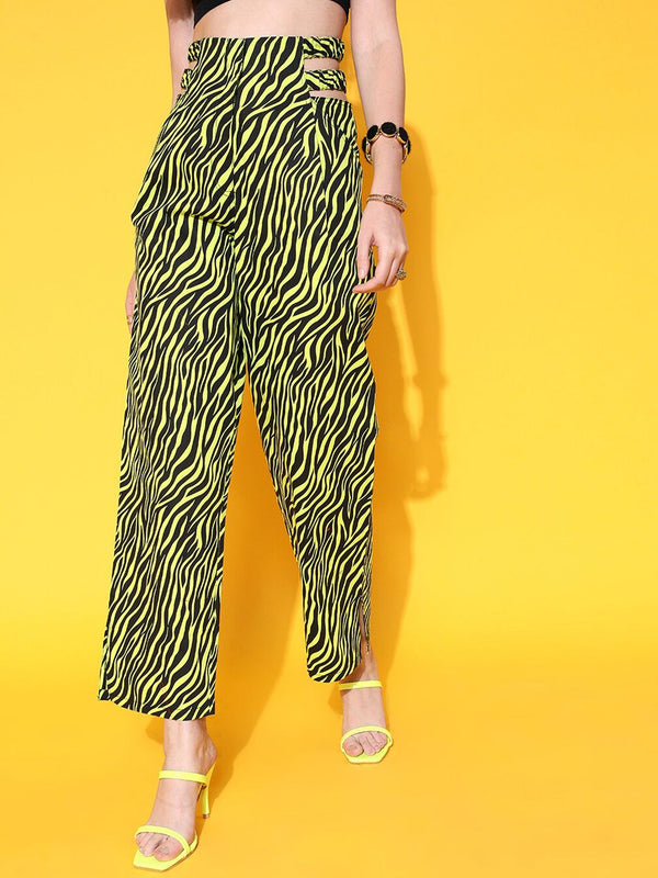 STREET 9 Women Attractive Lime Green Striped Trousers