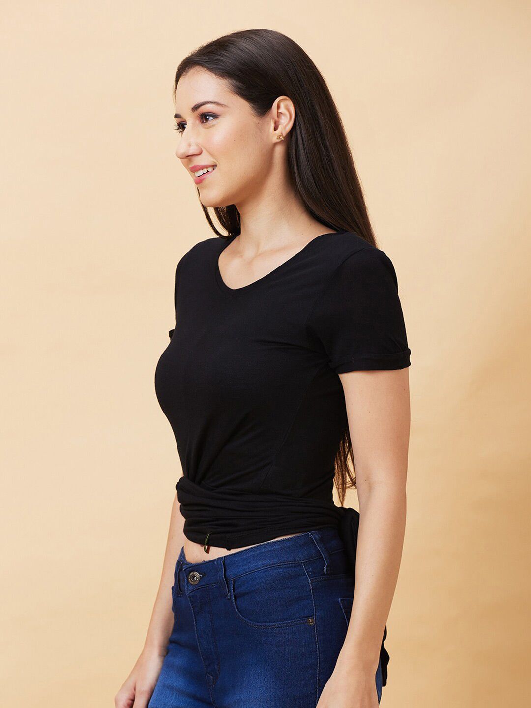 Being Human Waist Tie-Up Detailed Fitted Crop Tshirts