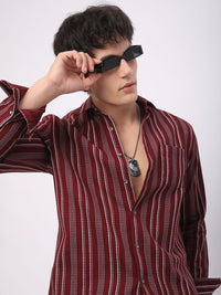 VASTRADO Men Classic Slim Fit Opaque Striped Casual Shirt