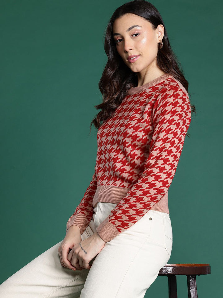 DressBerry Women Houndstooth Acrylic Pullover