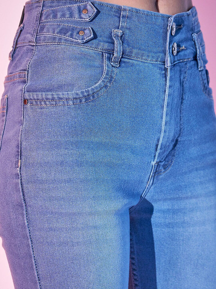STREET 9 Women Blue Slim Fit Slash Knee Pure Cotton Jeans