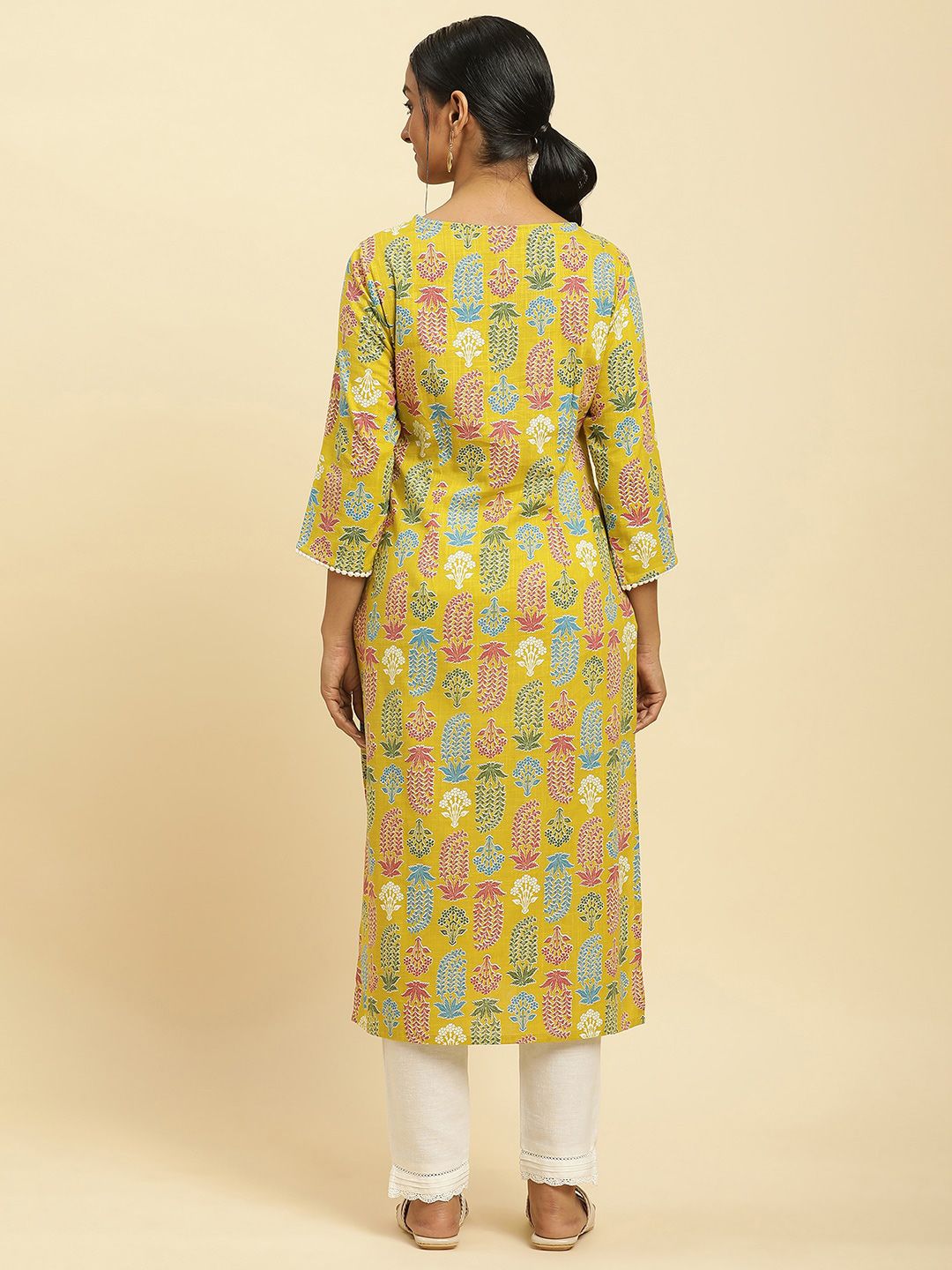 W Floral Printed Cotton Kurta