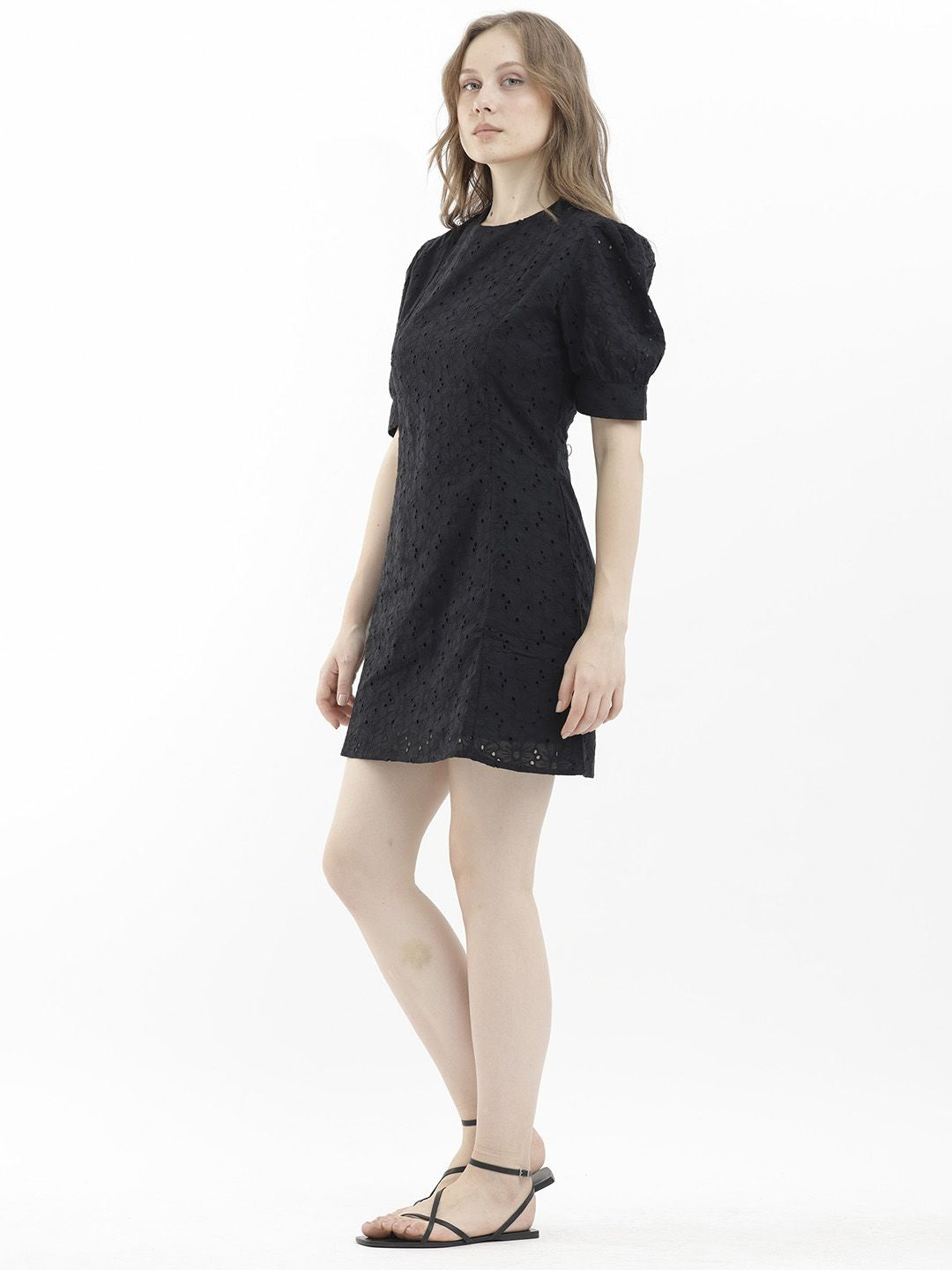 RAREISM Puff Sleeve Cotton Sheath Mini Dress