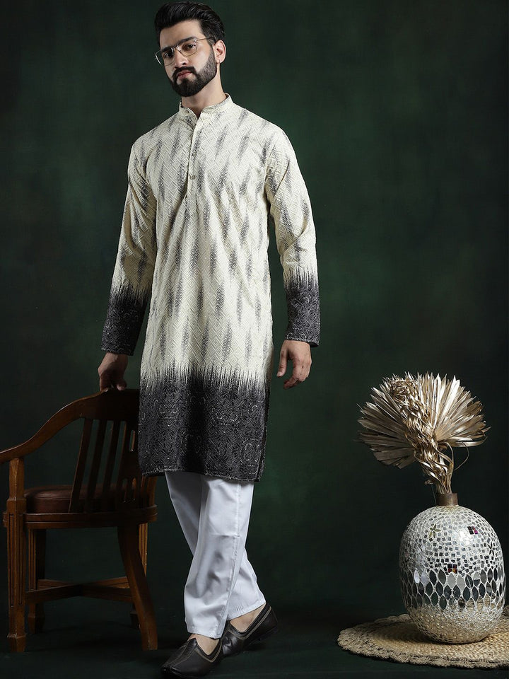 SOJANYA LUXE Floral Sulam Kurta Kapas Tulen Biasa dengan Pijama