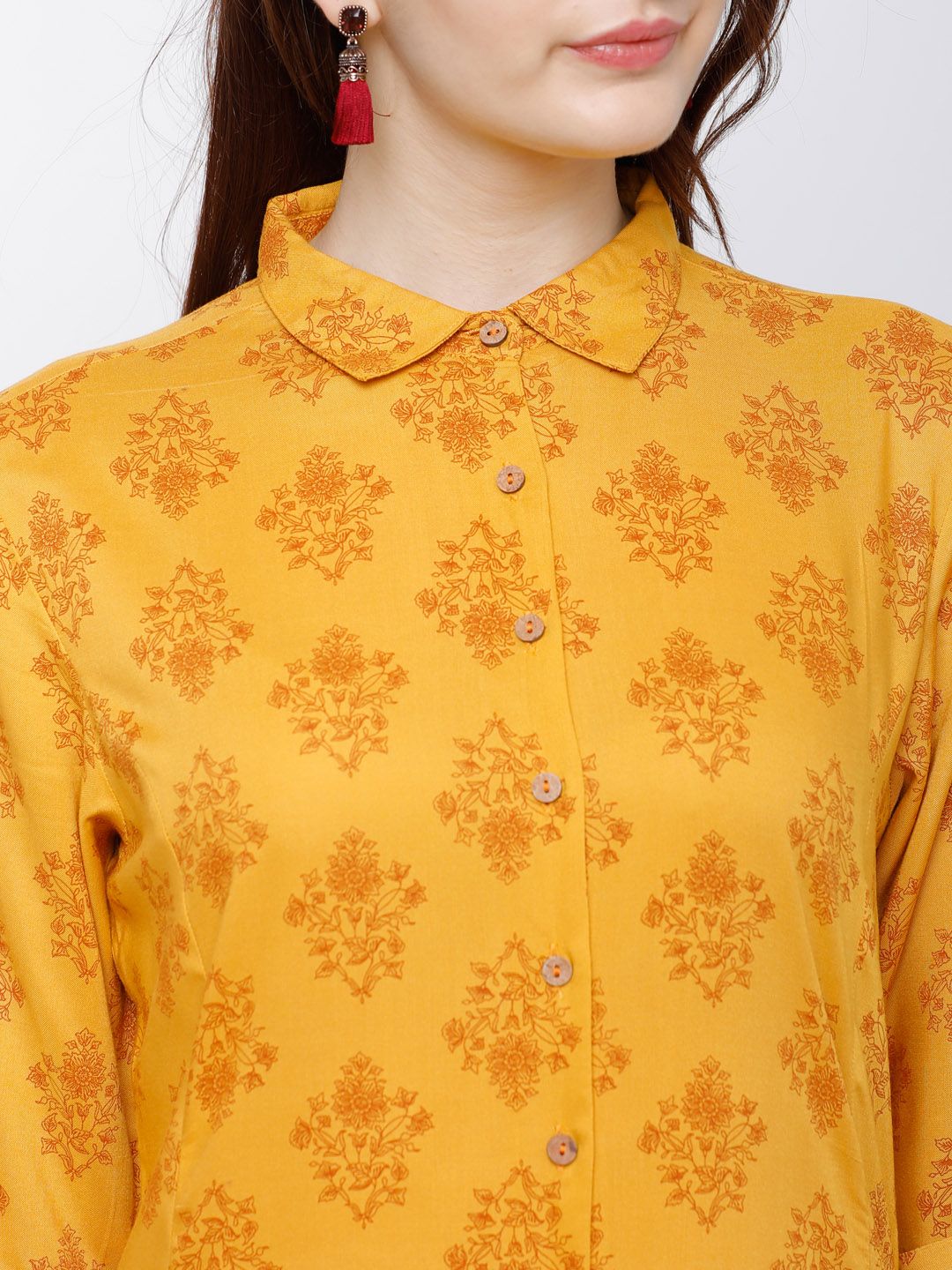 Vishudh Women Mustard Yellow Printed A-Line Kurta