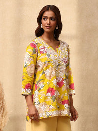 Rumah Wanita Chikankari Cotton Kuning Chikankari Sulam Kurta
