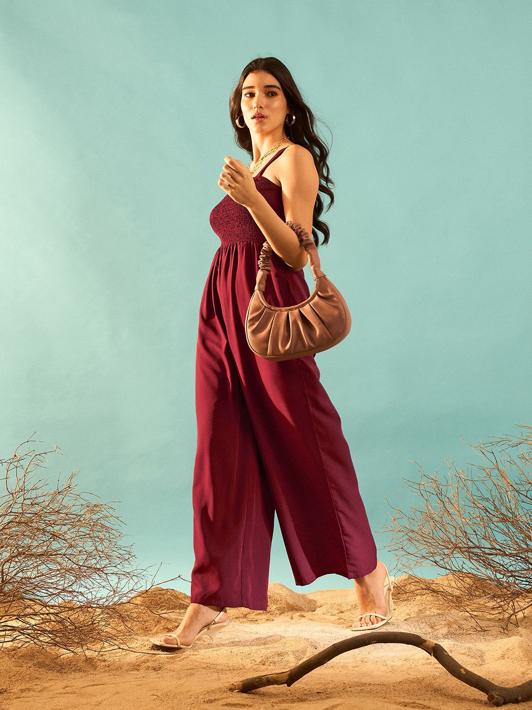 Berrylush Maroon Shoulder Straps Basic Jumpsuit