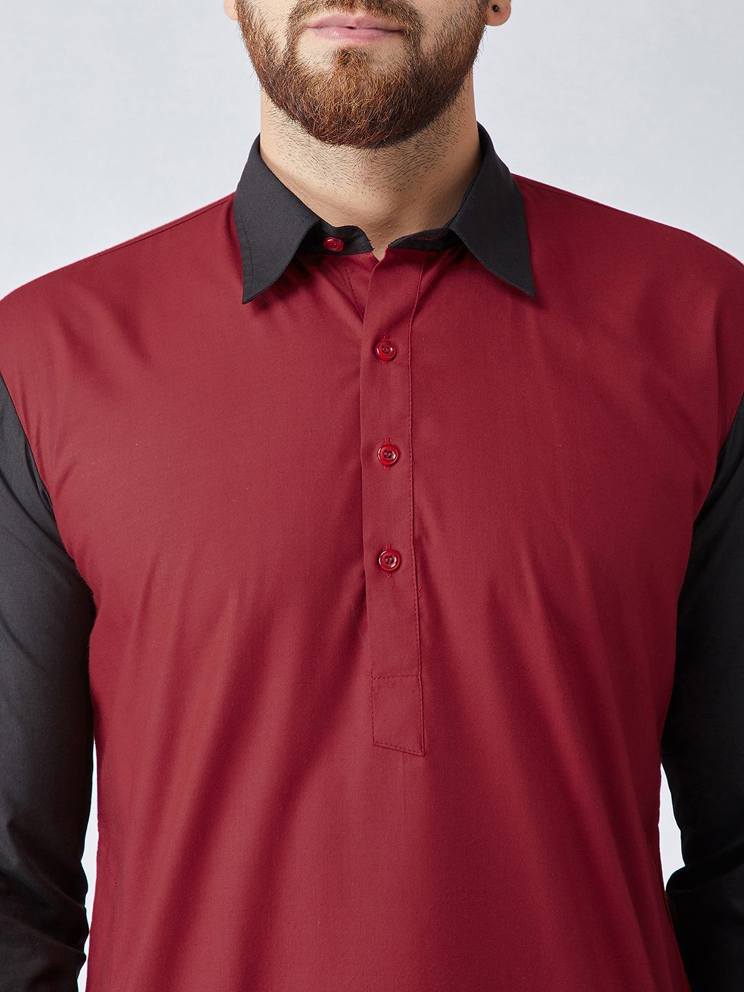 SOJANYA Men Maroon & Black Colourblocked Pathani Kurta