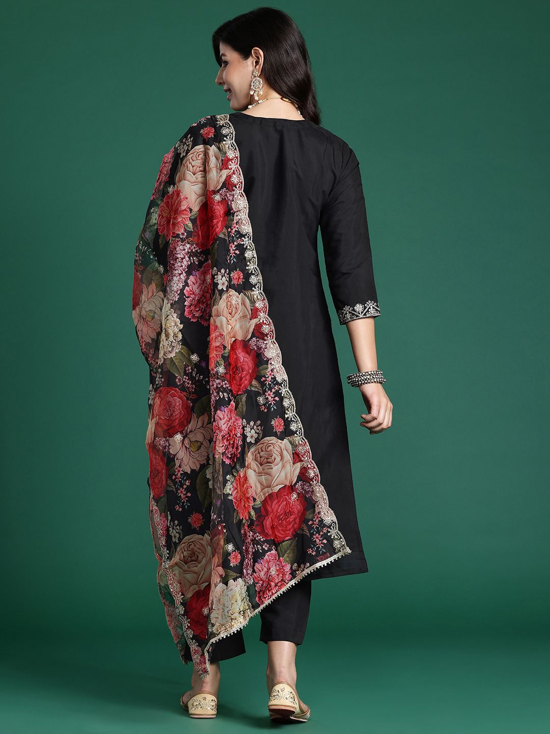 Indo Era Ethnic Motifs Embroidered Sequinned Kurta With Trousers & Dupatta