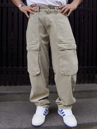 Powerlook Men Boyfriend Baggy Fit Clean Look Cotton Denim Cargo Jeans