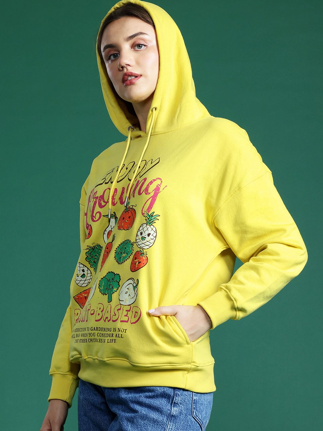 DressBerry Printed Hooded Drop-Shoulder Sleeves Sweatshirt
