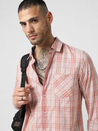 VASTRADO Slim Fit Tartan Checked Spread Collar Cotton Casual Shirt