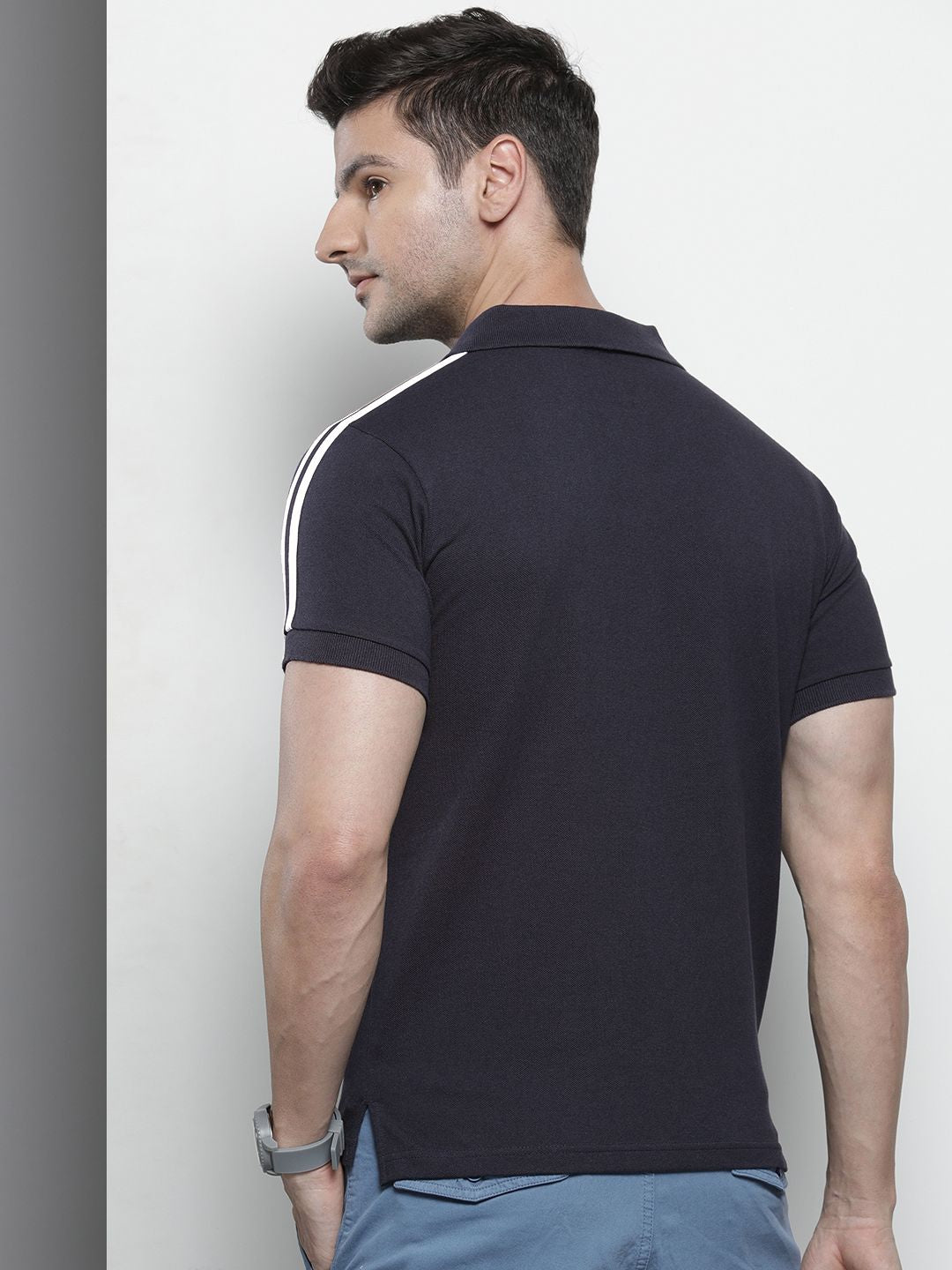 The Indian Garage Co Men Navy Blue Solid Polo Collar Applique Detail Slim Fit T-shirt