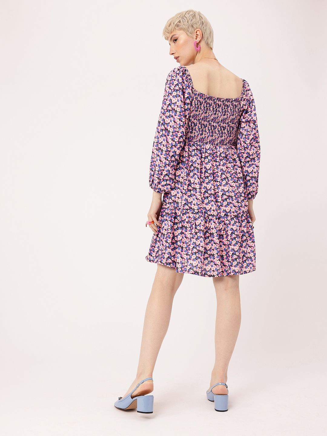 DressBerry Floral Printed Smocked A-line Dress