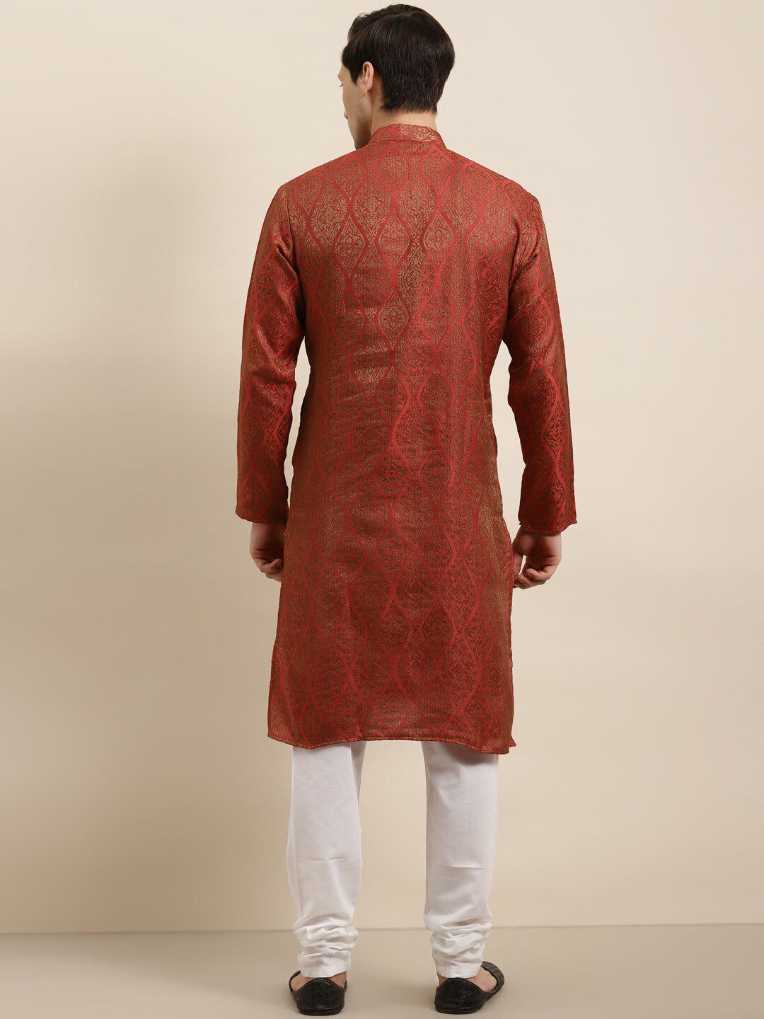 SOJANYA Ethnic Motifs Woven Design Mandarin Collar Regular Kurta With Churidar