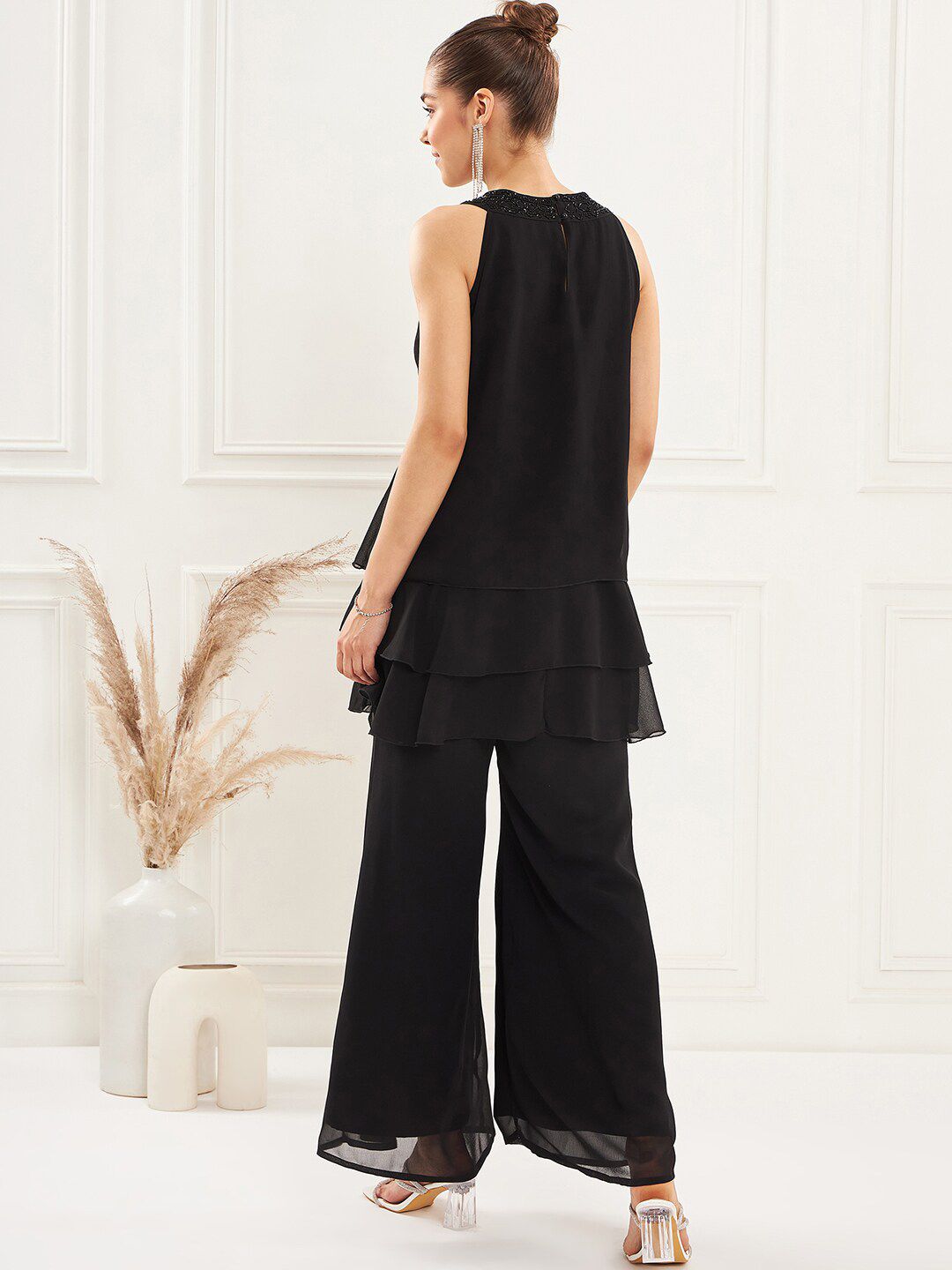 Antheaa Embellished Georgette Top & Palazzo