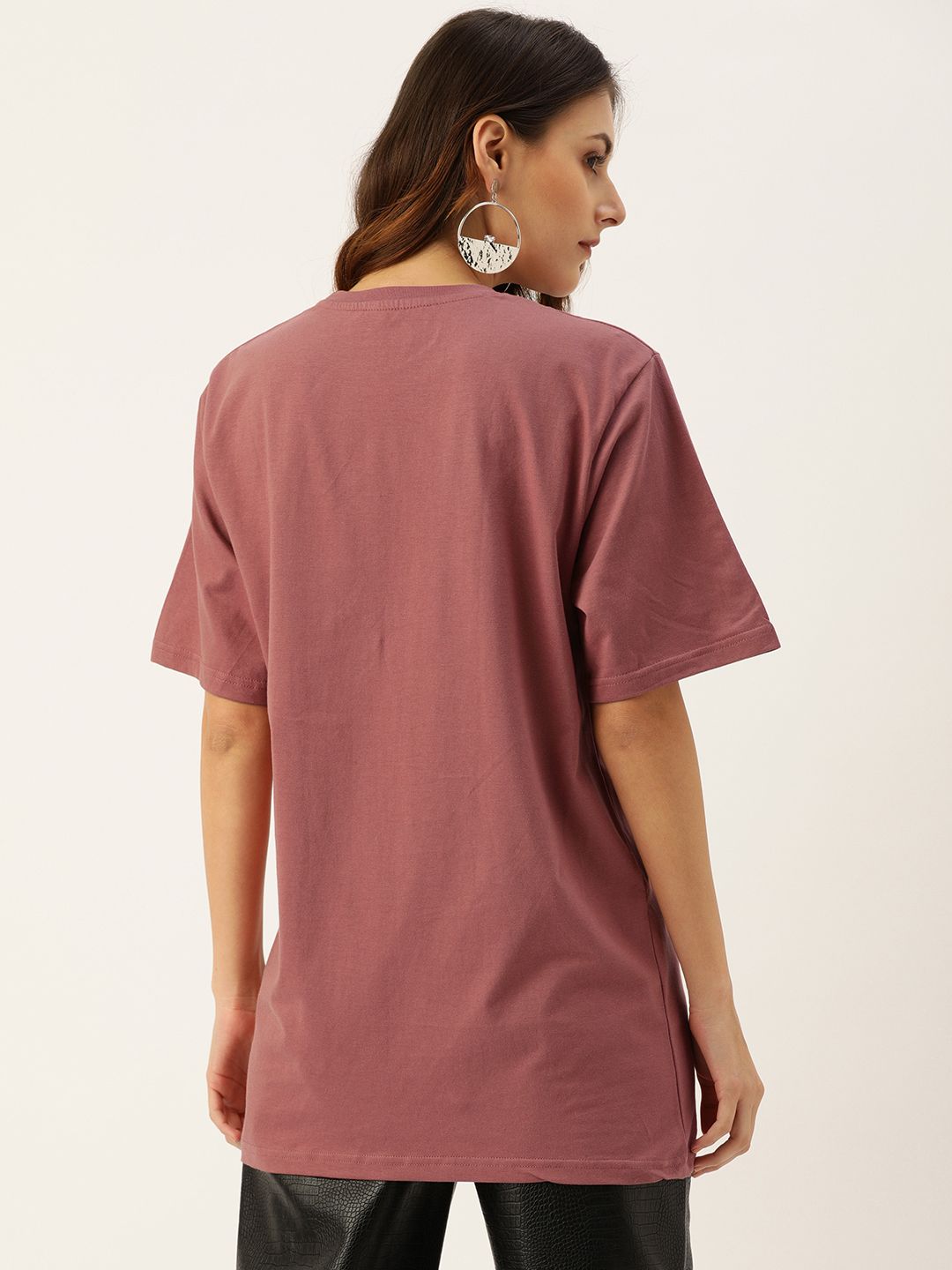 DILLINGER Women Rose Printed Longline Oversized Cotton Pure Cotton T-shirt