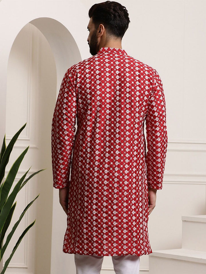 SOJANYA Self Design Thread Work Mandarin Collar Kurta