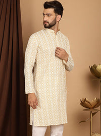 SOJANYA Men Beige Thread Work Kurta