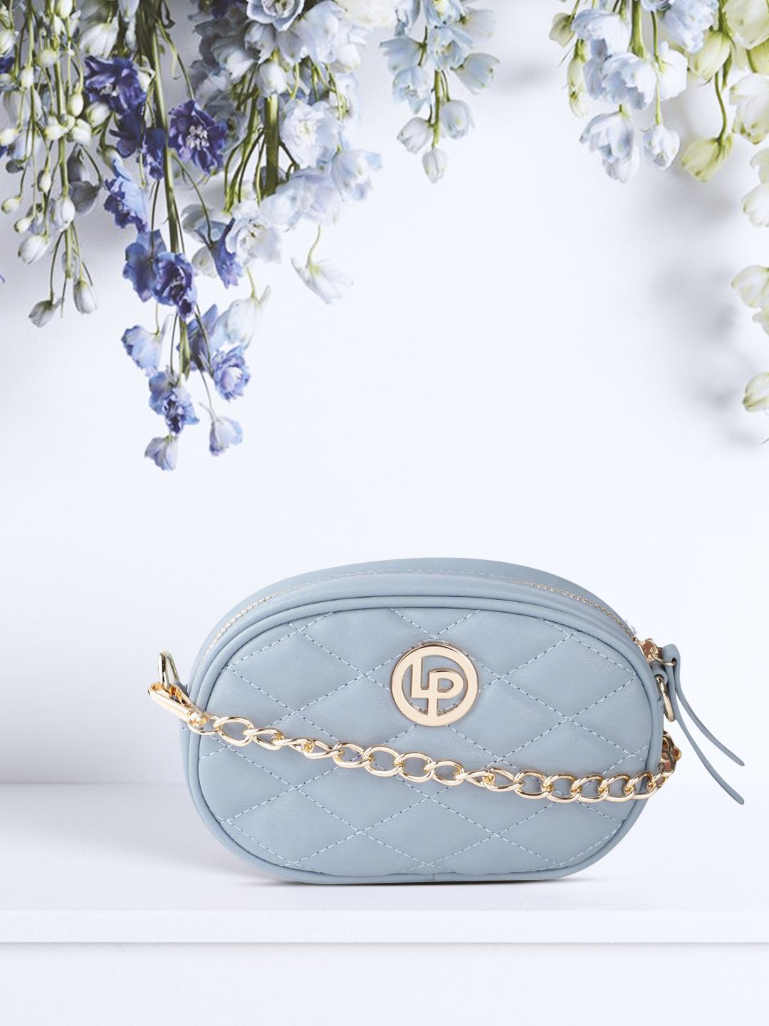 Lino Perros Women Blue Quilted Sling Bag Cum Fanny Pack