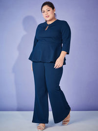 SASSAFRAS Curve Blue Plus Size Self-Design Top Wit Trouser Co-Ords