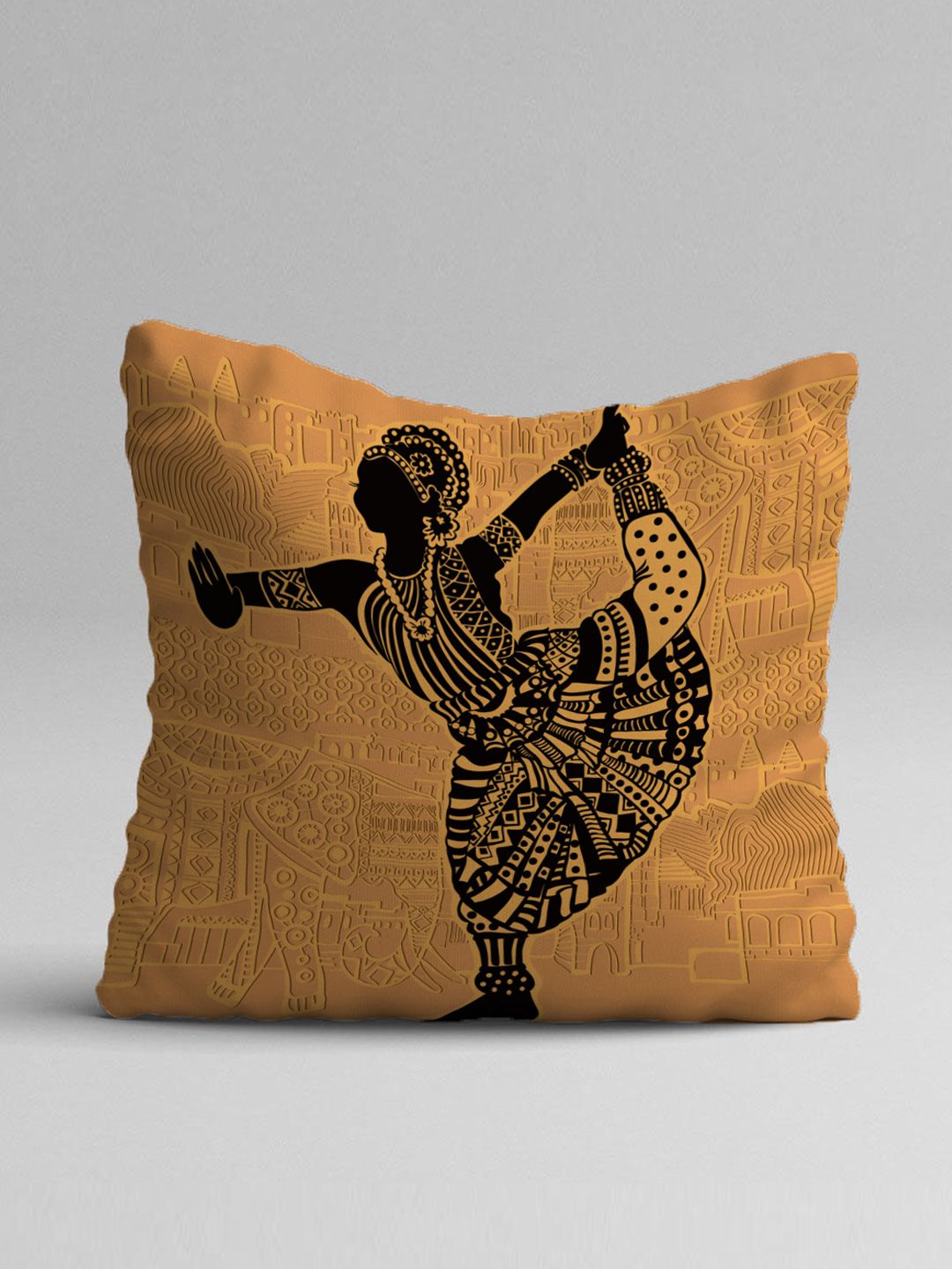 STITCHNEST Yellow & Purple Set of 5 Ethnic Motifs Square Cushion Covers