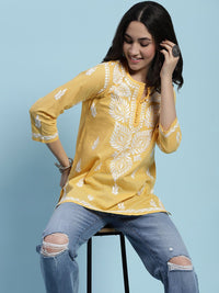 Rumah Chikankari Wanita Kapas Kuning Chikankari Sulam Kurti