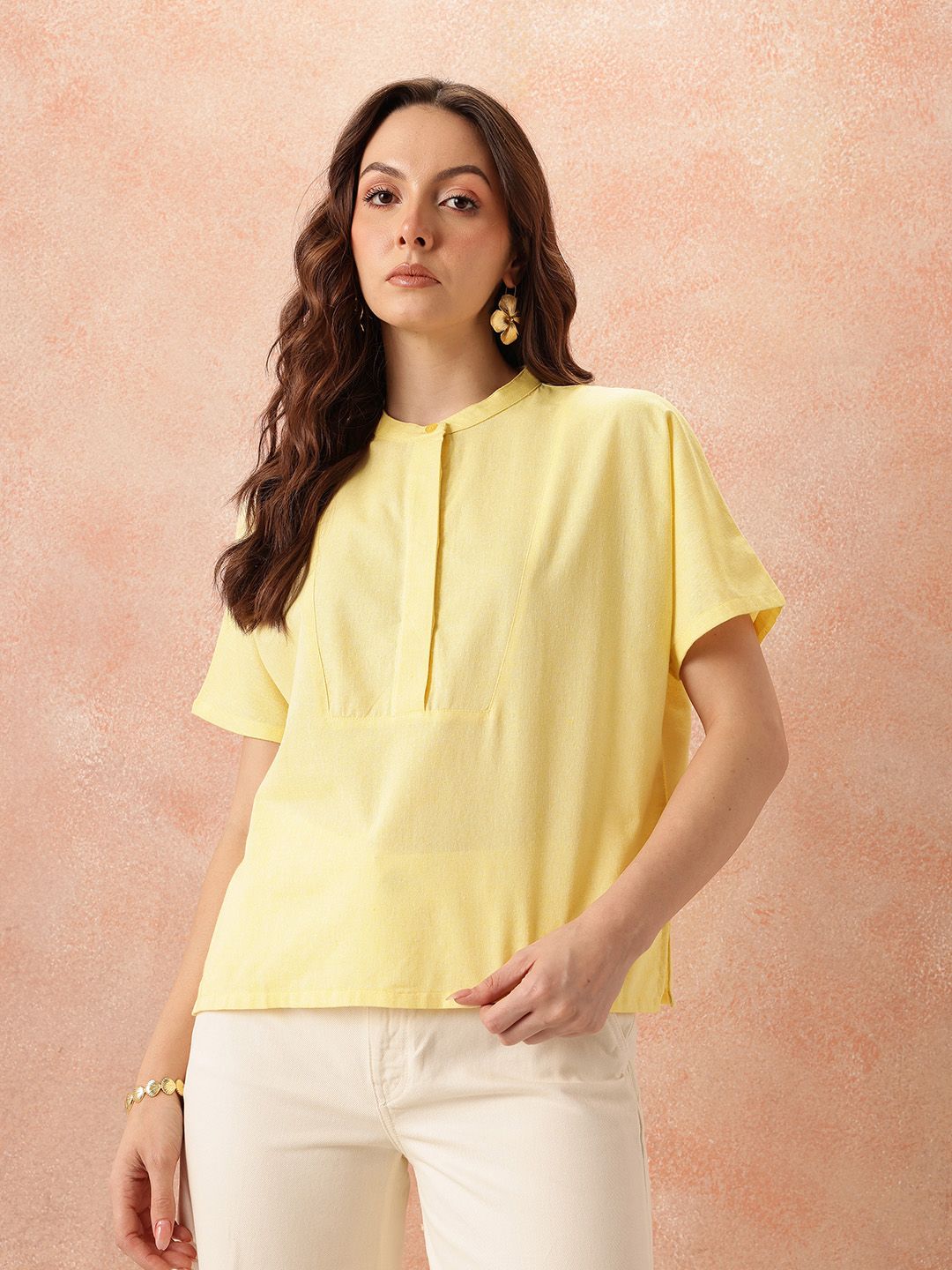 all about you Mandarin Collar Cotton Shirt Style Top