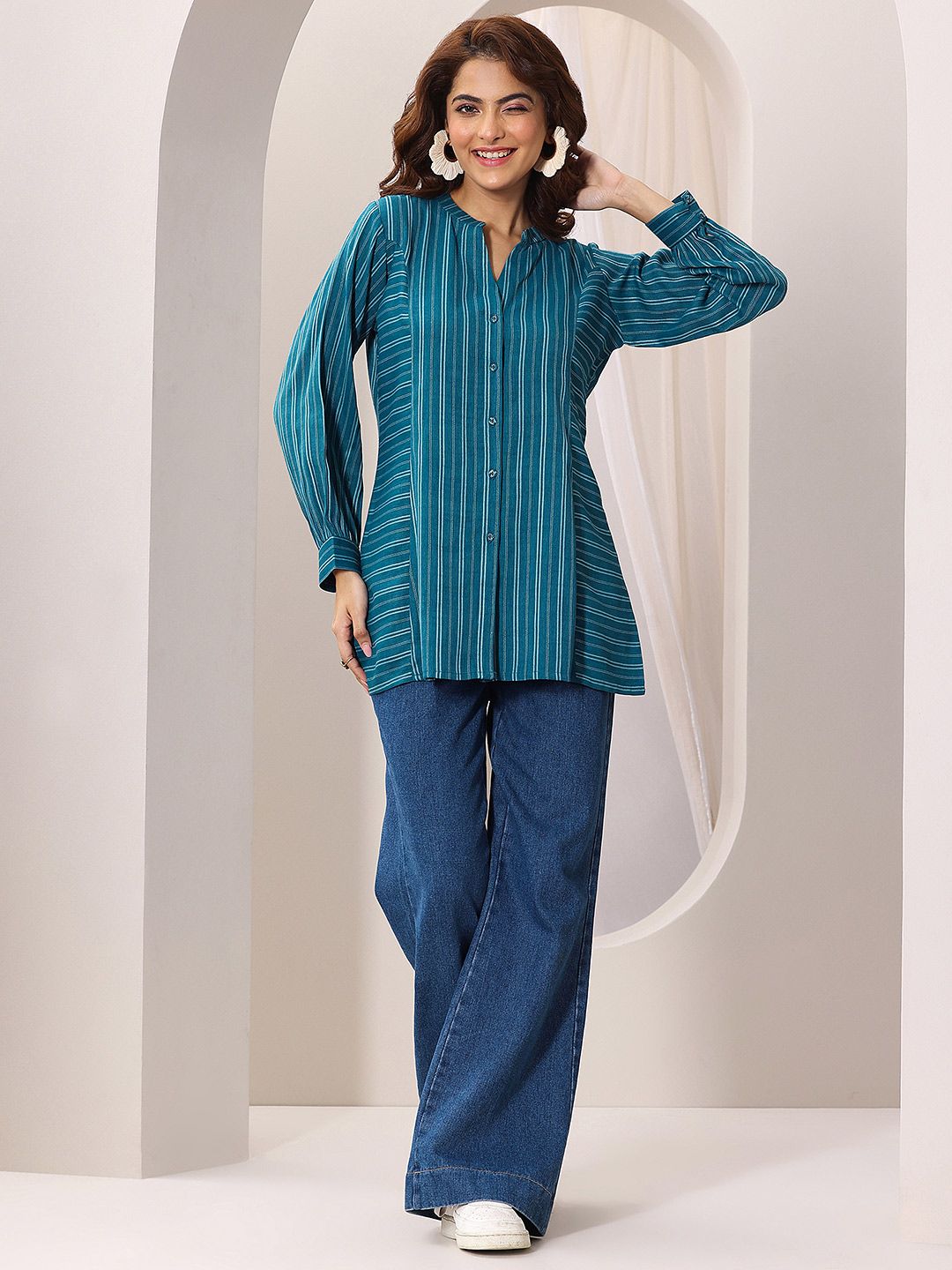 Libas Women Woven Design front open Panelled Kurti