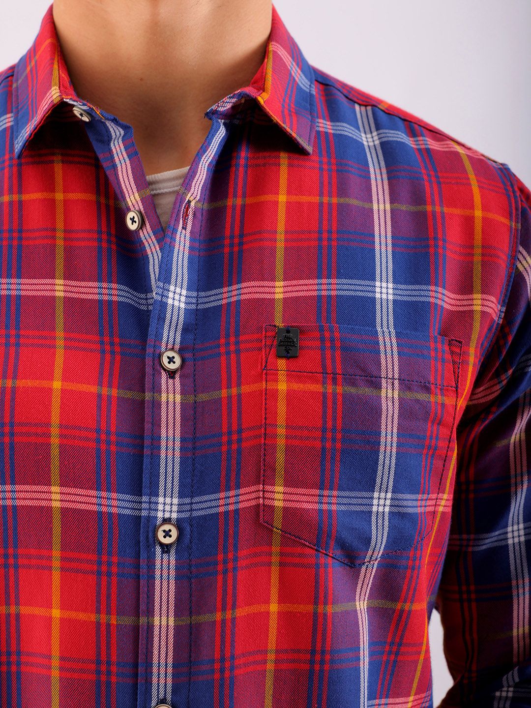 The Indian Garage Co Men Red Tartan Checked Cotton Casual Shirt