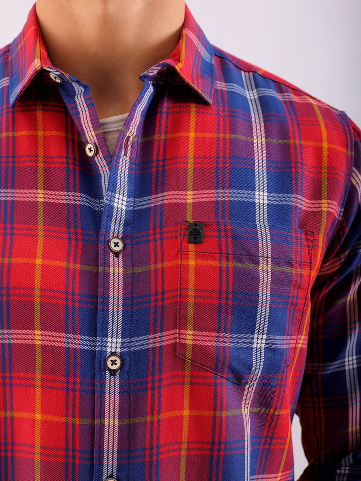 The Indian Garage Co Men Red Tartan Checked Cotton Casual Shirt