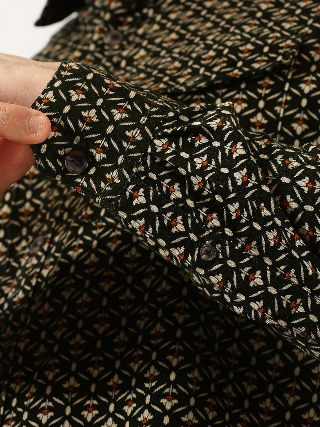 Thomas Scott Classic Slim Fit Floral Printed Cotton Corduroy Semiformal Shirt