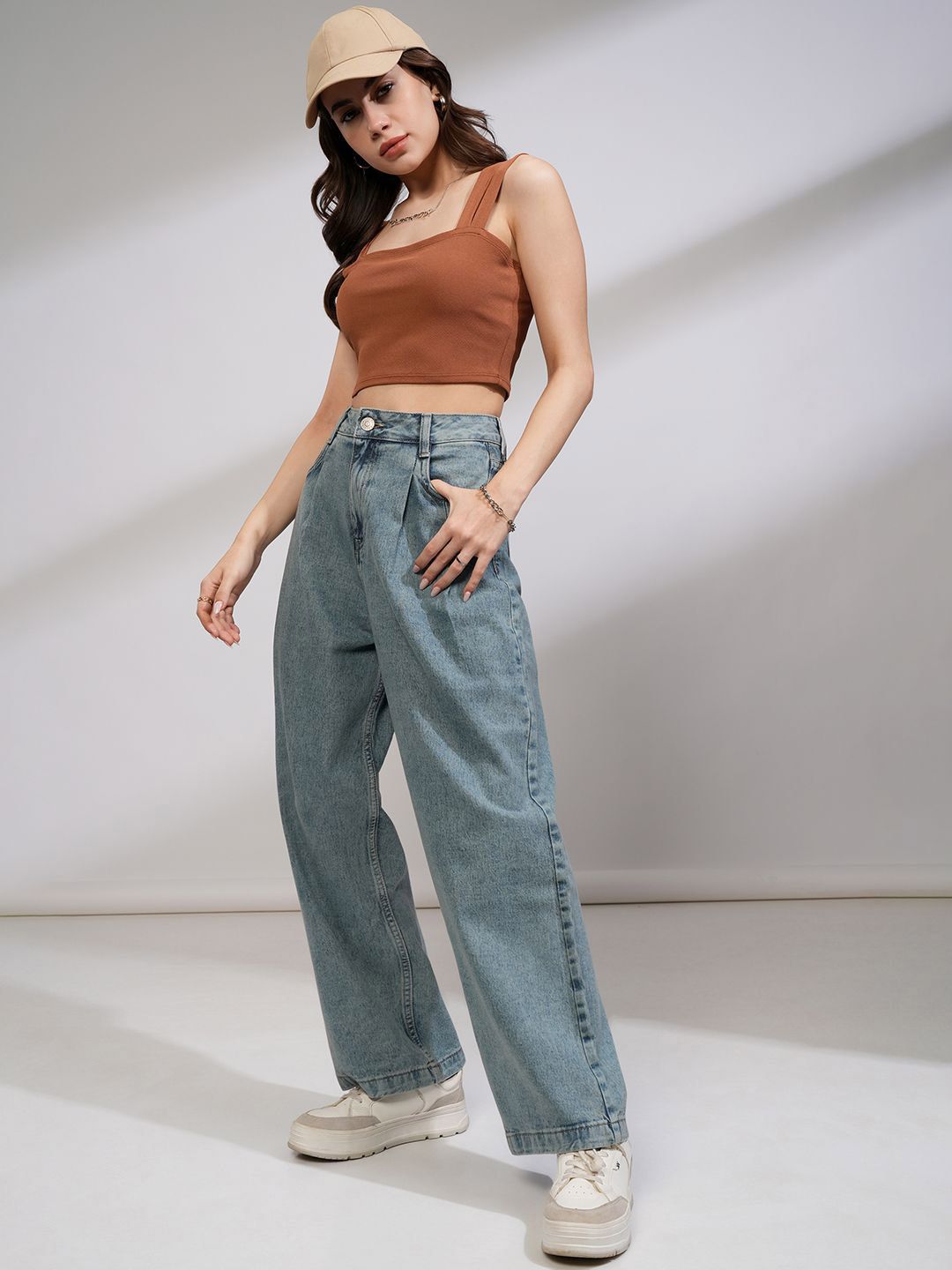 Tokyo Talkies Women High Rise Pleated Wideleg Jeans