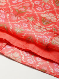 Shae by SASSAFRAS Peach-Coloured & Olive Green Printed Fusion Lehenga Choli