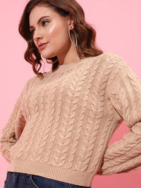 STREET 9 Women Beige Cable Knit Pullover