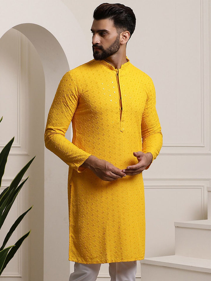 SOJANYA Ethnic Embroidered Sequined Pure Cotton Straight Kurta