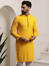 SOJANYA Ethnic Embroidered Sequined Pure Cotton Straight Kurta