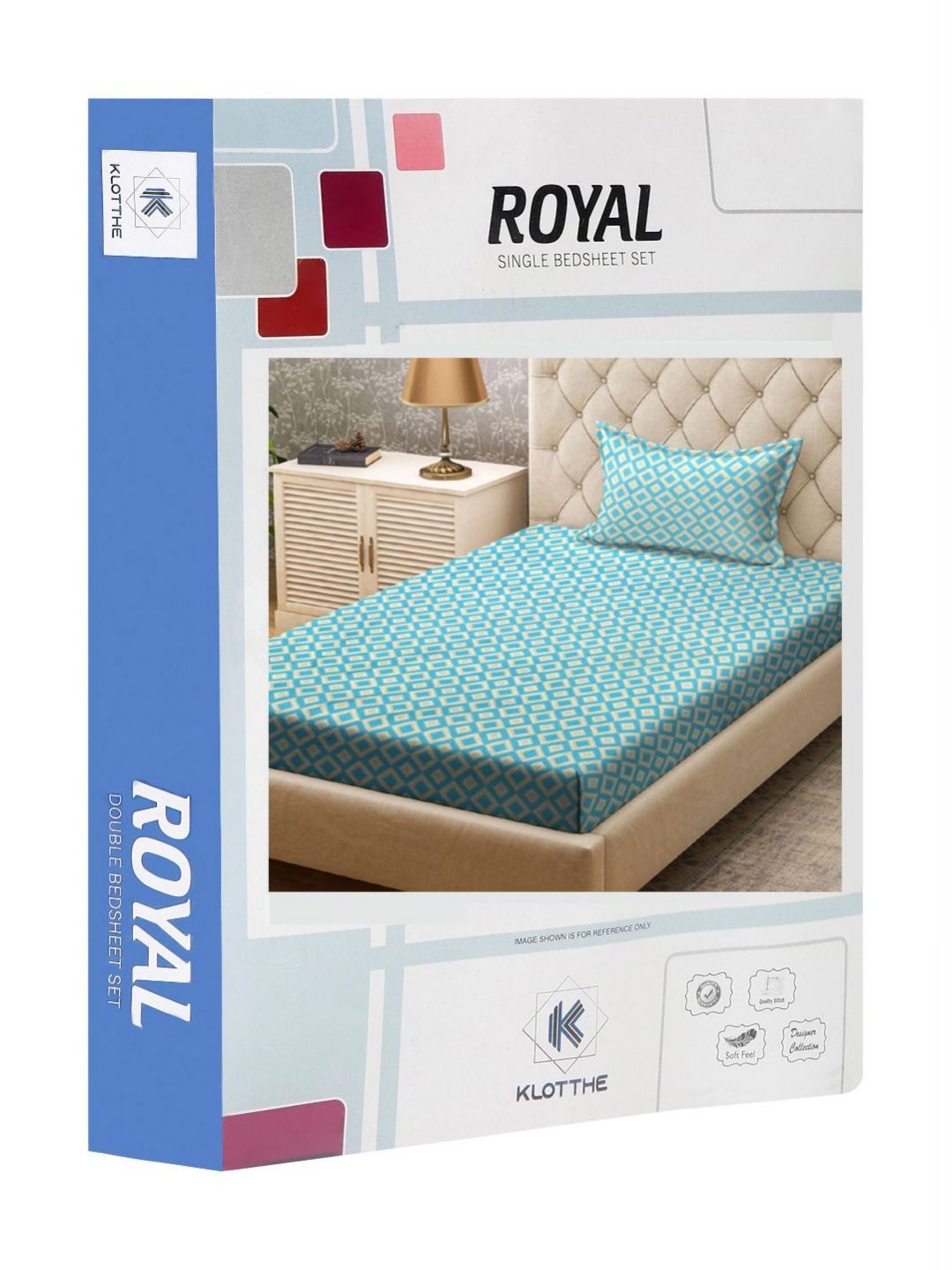 KLOTTHE Turquoise Biru & Putih Geometri Bercetak 300 TC Cadar & Sarung Bantal Single