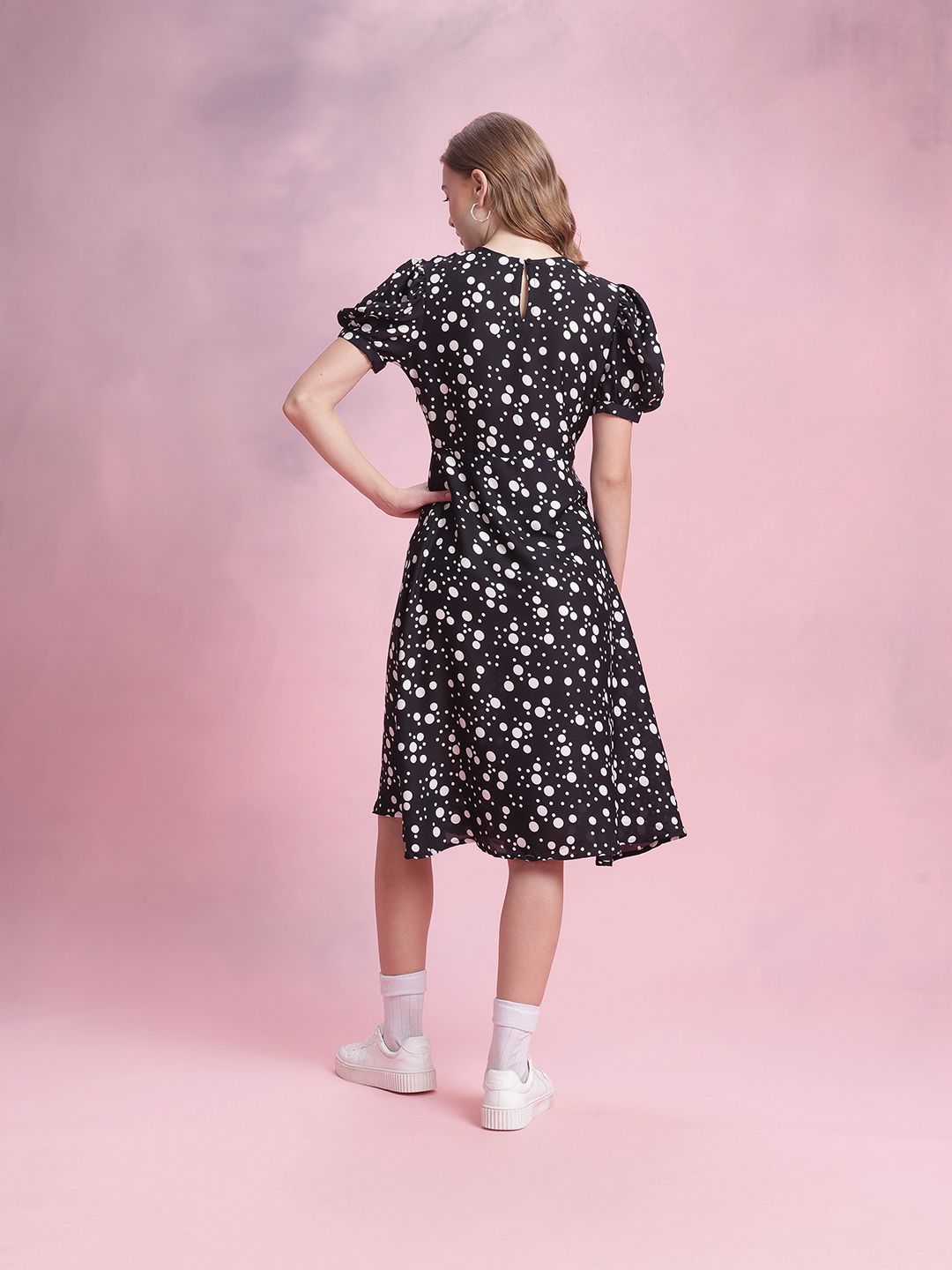 DressBerry Printed Puff Sleeve A-Line Midi Dress