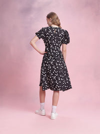 DressBerry Printed Puff Sleeve A-Line Midi Dress