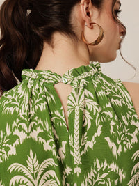 STREET 9 Women Tropical Printed Sleeveless Cotton Fit and Flare Maxi Dress