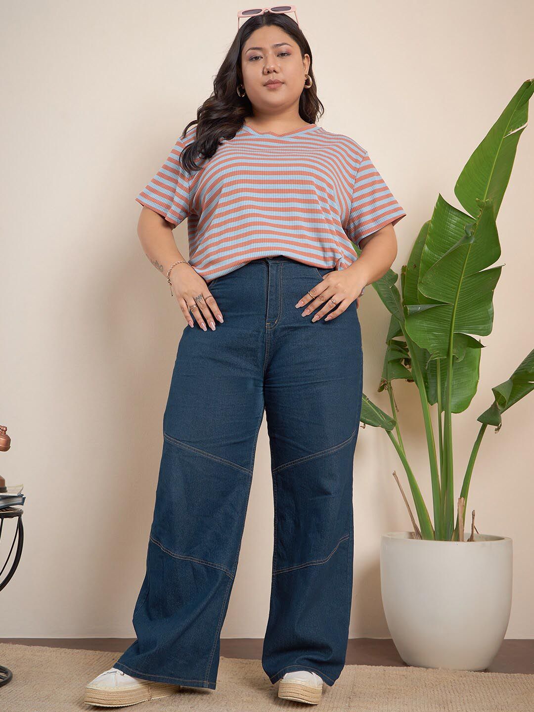 CURVY STREET Plus Size Atasan Biasa Berjalur