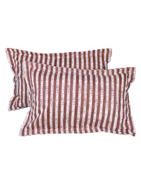 Story@home Maroon & White Striped 180 TC Queen Bedsheet with 2 Pillow Covers