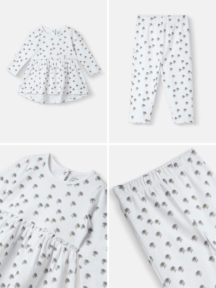 Nauti Nati Girls Printed Long Sleeves Pure Cotton Top With Trousers