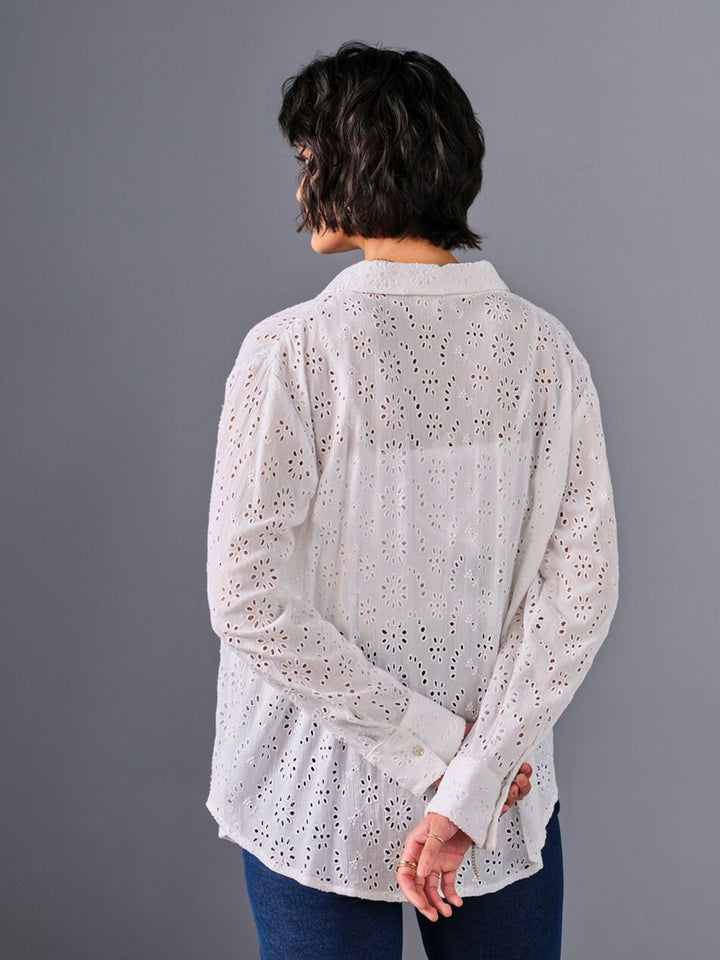 AND Shirt Collar Long Cuffed Sleeves Self design Longline Top