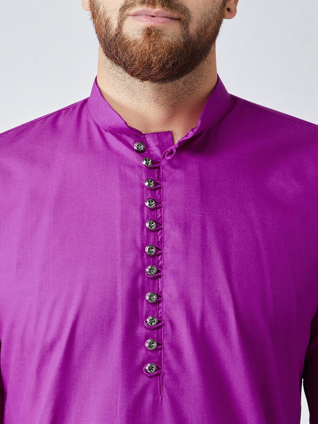 SOJANYA Lelaki Ungu Pepejal Kurta Lurus Asimetri