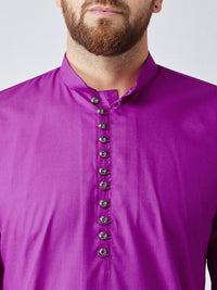 SOJANYA Lelaki Ungu Pepejal Kurta Lurus Asimetri