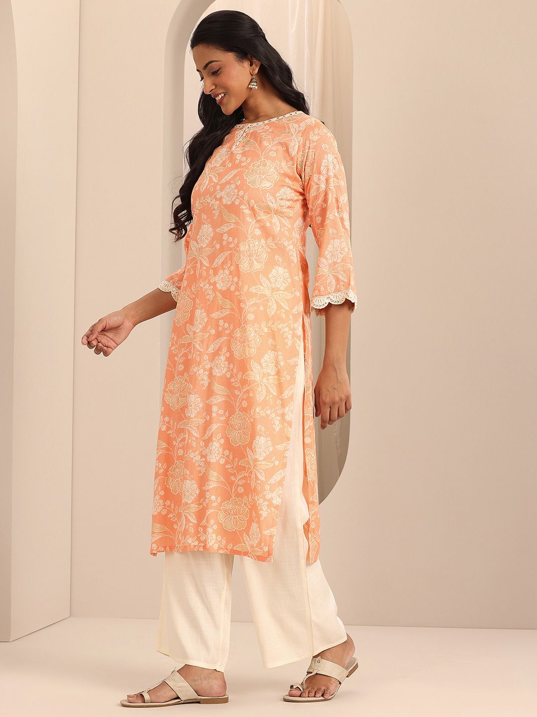 Libas Floral Printed Straight Kurta With Palazzos & Dupatta