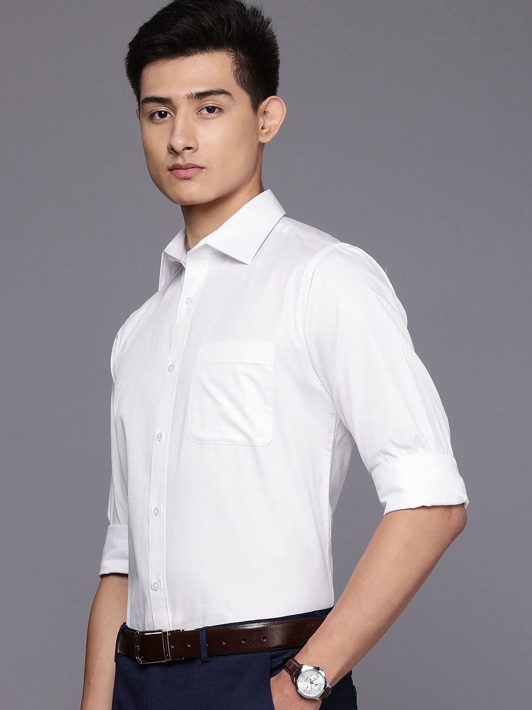 Raymond Slim Fit Self Striped Pure Cotton Formal Shirt